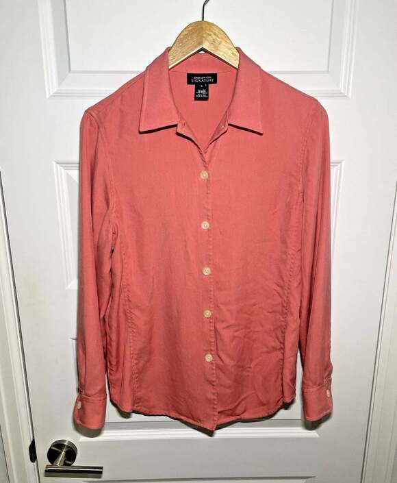 Jones New York Tops - Jones NY Signature 100% Silk Womens L Long Sleeve Shirt Salmon Workwear Button